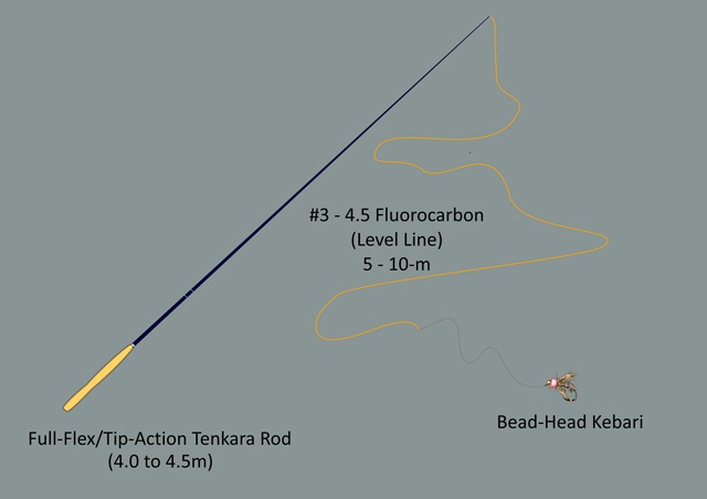 Bead head tenkara rig for honryu tactics