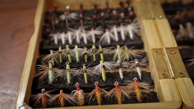 Tenkara Fly Collection Tied by Kazuo Kurahashi in his home-made fly box