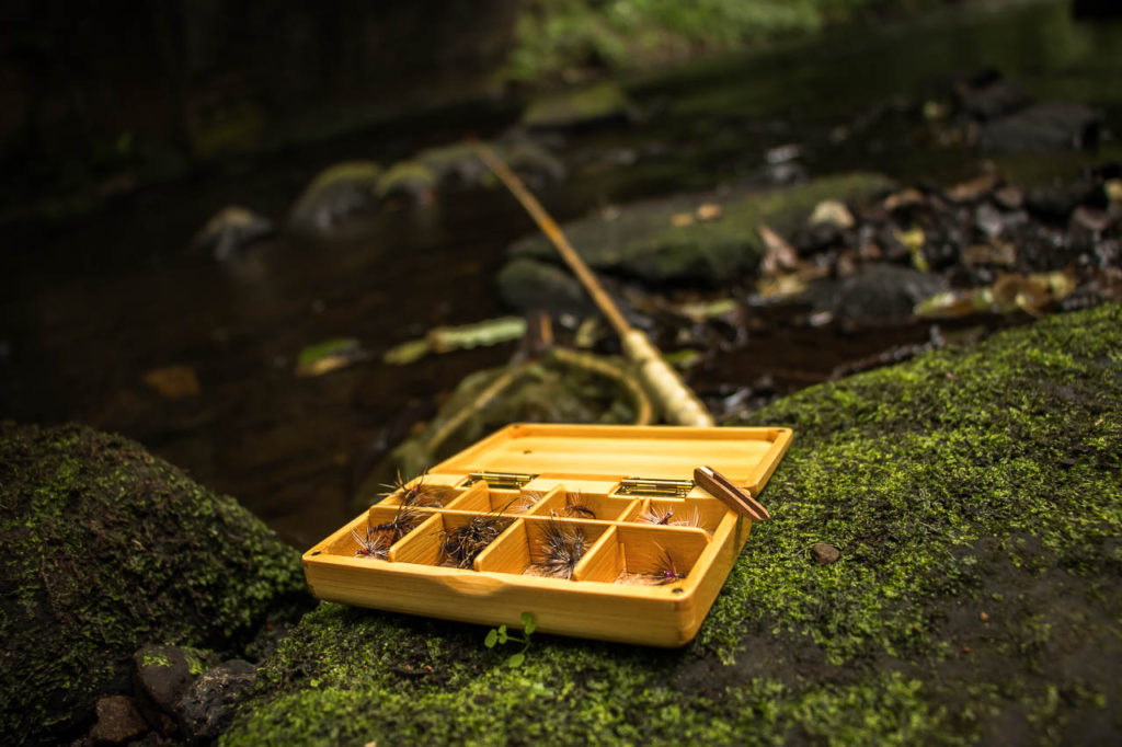 Bamboo rod and wooden fly box