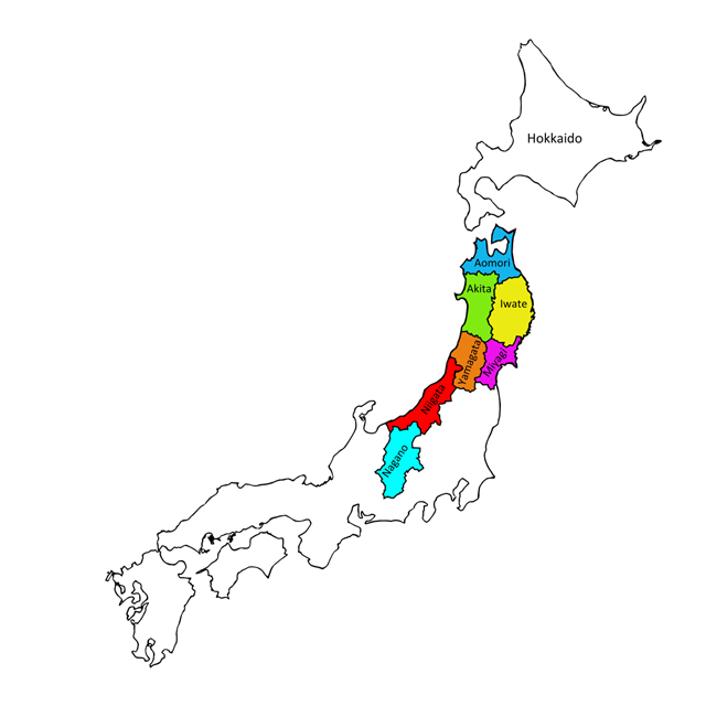 Map of Japan - prefectures and spread of Matagi