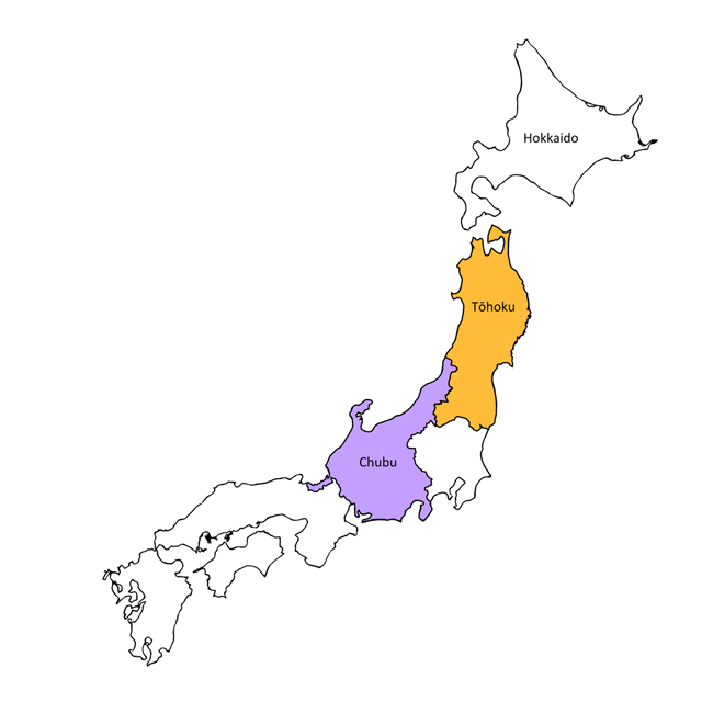 Map of Japan Tohoku and Chubu