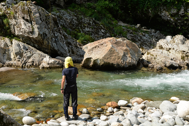 Fishing in clear water in Unspoiled Genryu River